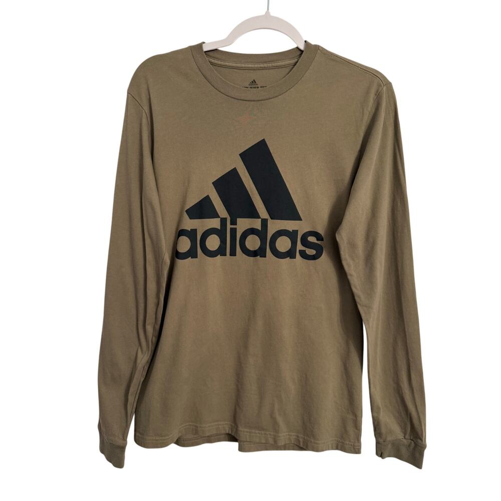 Adidas Men's S Badge of Sport Amplifier Tee Long Sleeve Olive Green Logo T Shirt